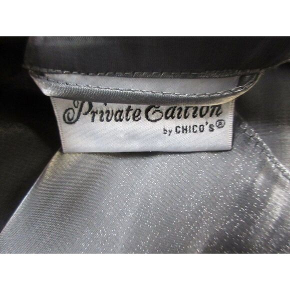 Chico's Private Edition Silver Grqy Semi Sheer Top Blouse Sz M Covered Buttons - Picture 5 of 5